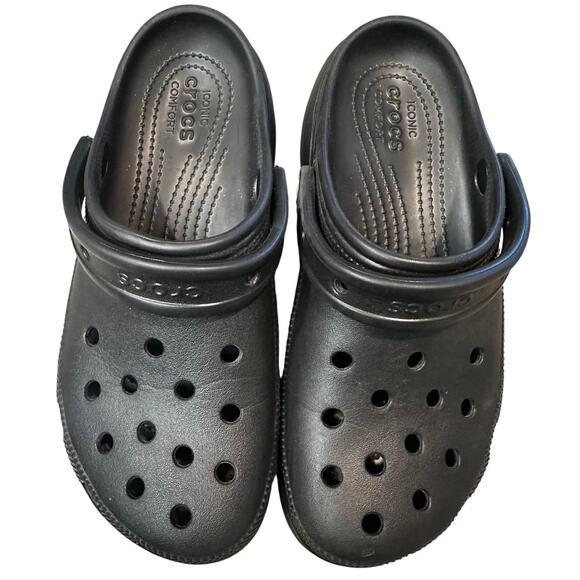 Crocs Classic Crush Platform Clogs Black Slip On Shoes W8/M6
